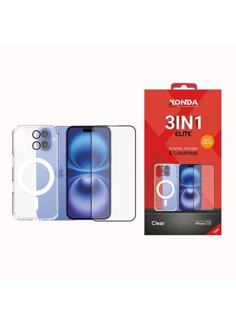 Elite 3 IN 1 iPhone 16 Clear Magsafe Case Screen Protector Camera Lens