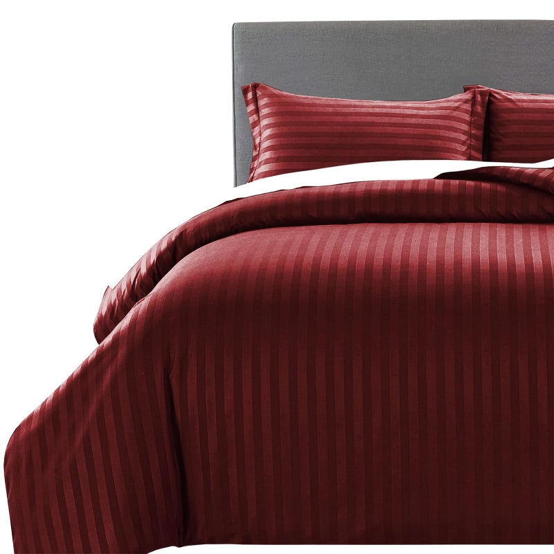 MOONLIGHT20015 King Size Duvet Cover Sets Reversible Stripes Satin Bedding Set with 2 Pillowcases Soft Hypoallergenic Duvet Covers Burgundy 230x220