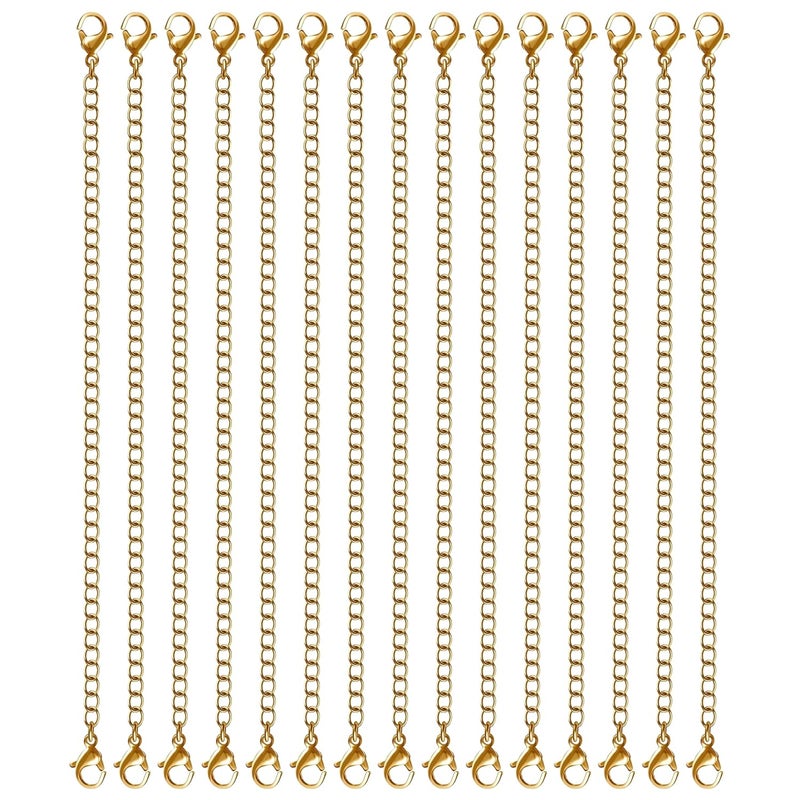 Tdas Necklace Extenders, Chain Extenders for Necklaces,15 Pcs Stainless Steel Gold Silver Necklace Bracelet Anklet Extension Chains with Lobster Clasps and Closures for Jewellery Making - 6.5 inches (Golden) - Image 1