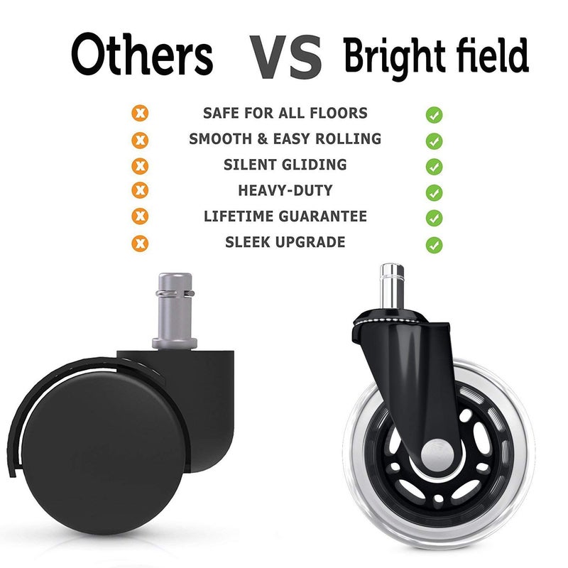 BF BRIGHTFIELD Universal Office Chair Caster Wheels Set of 5 Heavy Duty Safe for All Floors Including Hardwood 3 Rollerblade Rubber Replacement for Desk Floor Mats - Image 4