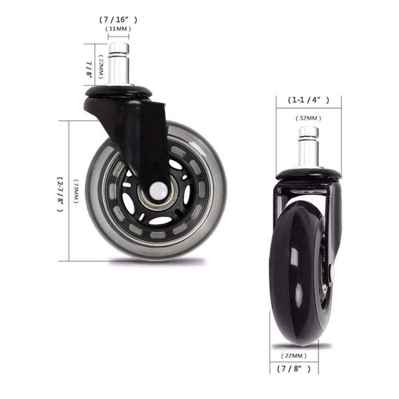 BF BRIGHTFIELD Universal Office Chair Caster Wheels Set of 5 Heavy Duty Safe for All Floors Including Hardwood 3 Rollerblade Rubber Replacement for Desk Floor Mats - Image 5