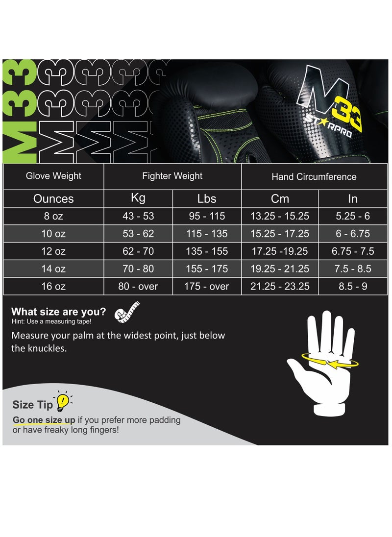 Starpro - M33 Boxing Gloves - 8oz 10oz 12oz 14oz 16oz - Boxing Gloves for Training Sparring - Men and Women - One Piece Padding - Wrist Protection - Breathable - Image 1