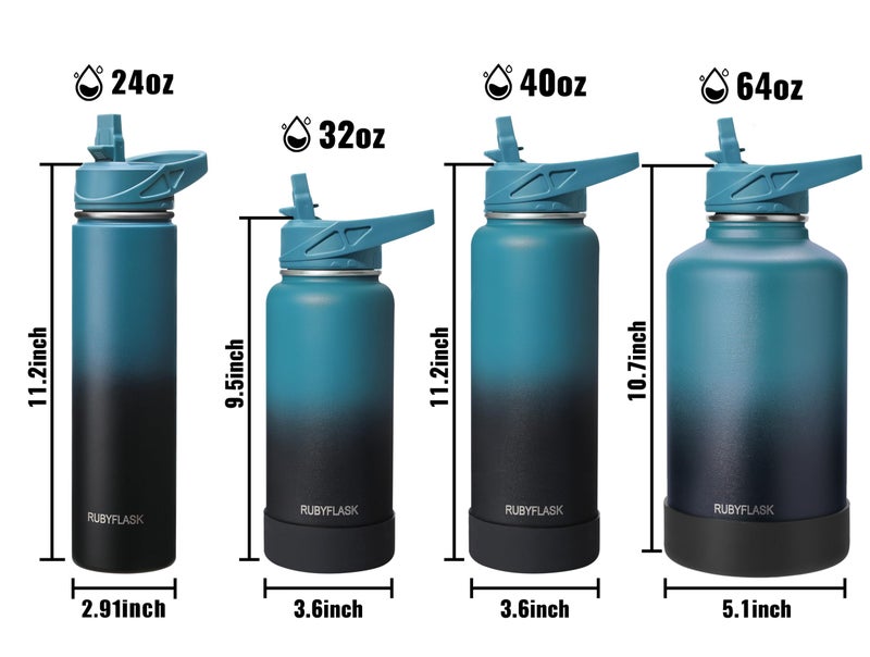 RUBYFLASK RUBYFLASK 24oz Insulated Water Bottle with Straw  Stainless Steel Metal Vacuum Water Flask  Large Thermos Water bottle with Leakproof 3 Lids for Travel  Camping  Gym Sports Armygreen  - Image 4