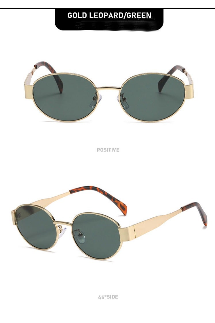 Veil Retro Oval Sunglasses for Women Men - Trendy Gold Sun Glasses - Fashion Metal Frame Shades - Image 2