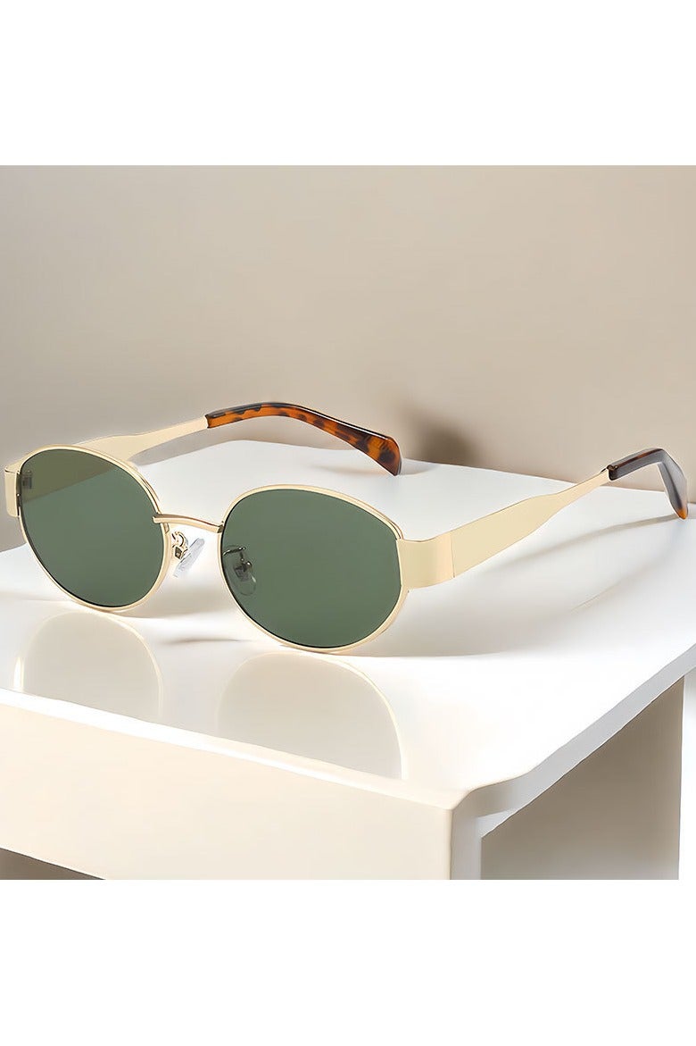 Veil Retro Oval Sunglasses for Women Men - Trendy Gold Sun Glasses - Fashion Metal Frame Shades - Image 3