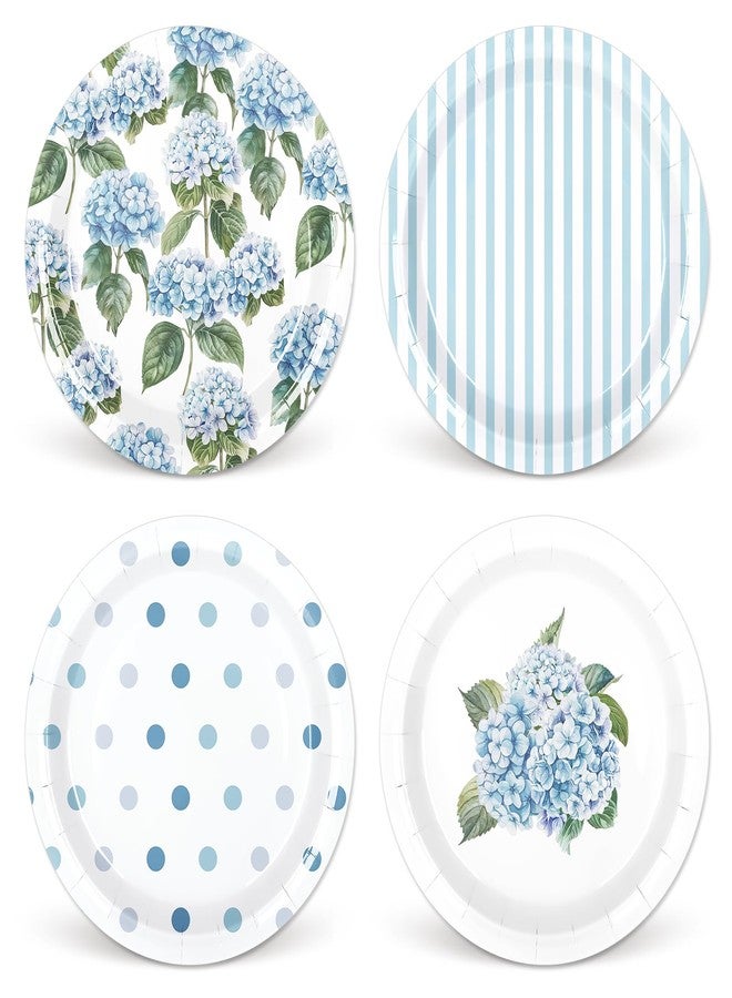 FYSUIMU 40 Pcs Hydrangea Paper Plate Blue White Dot Stripe Floral Disposable Salad Dessert Plate Flower Tableware for Spring Summer Party Wedding Supplies Table Decor, 7 In - Image 1