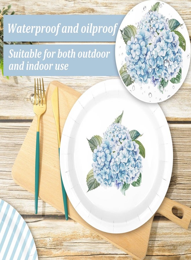 FYSUIMU 40 Pcs Hydrangea Paper Plate Blue White Dot Stripe Floral Disposable Salad Dessert Plate Flower Tableware for Spring Summer Party Wedding Supplies Table Decor, 7 In - Image 3