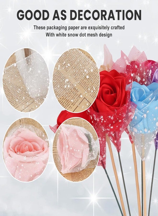 VANTOBEST 1 Roll White Snow Dot Flower Bouquet Wrapping Mesh Paper Floral Wrapping Paper for Fresh Flowers Wedding Birthday Decoration (16 Yards) - Image 5