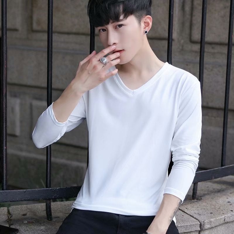 Casual Solid Color Basic T-Shirt Long-Sleeved Base Shirt Men'S Slim-Fit Plus Size Round Neck All-Match Summer Sunscreen Top - Image 3