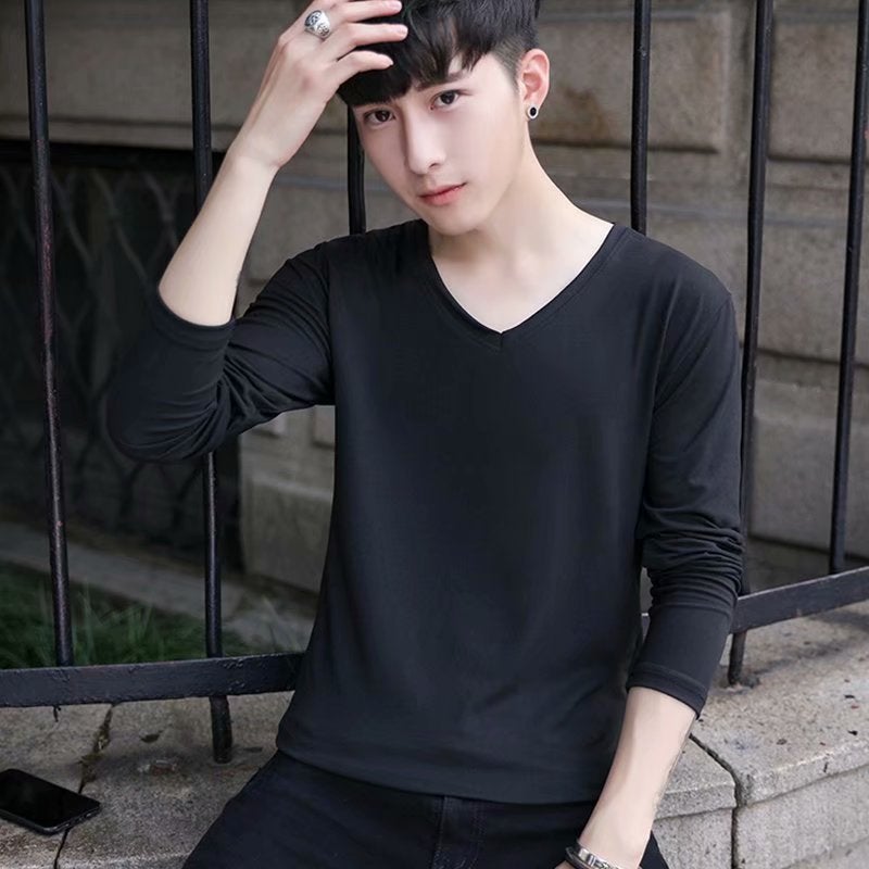 Casual Solid Color Basic T-Shirt Long-Sleeved Base Shirt Men'S Slim-Fit Plus Size Round Neck All-Match Summer Sunscreen Top - Image 2