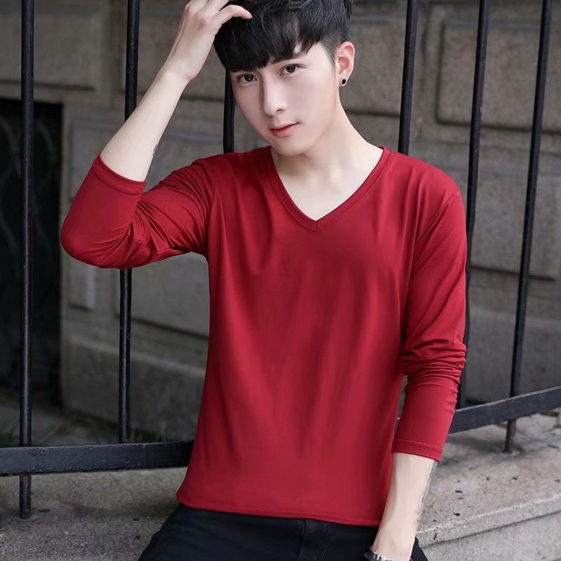 Casual Solid Color Basic T-Shirt Long-Sleeved Base Shirt Men'S Slim-Fit Plus Size Round Neck All-Match Summer Sunscreen Top - Image 1