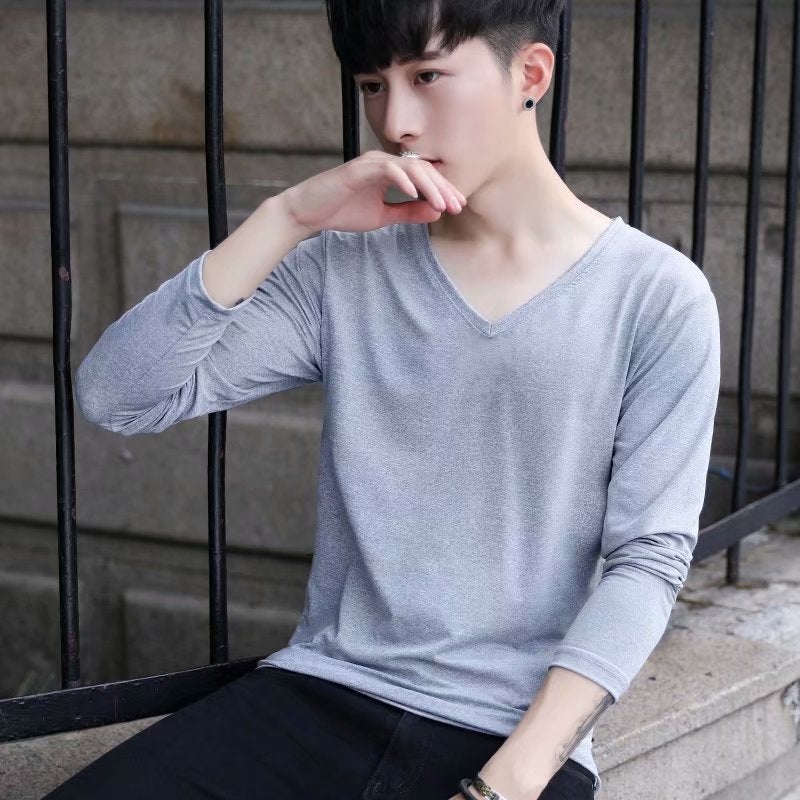Casual Solid Color Basic T-Shirt Long-Sleeved Base Shirt Men'S Slim-Fit Plus Size Round Neck All-Match Summer Sunscreen Top - Image 4