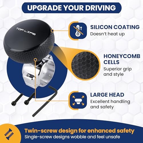 TopLife Top Life Truck Steering Wheel Knob - Silicone-Coated for Better Grip - XL Spinner for Thick Wheels - for Heavy Duty, Vans, Pickup Trucks, Semi, Sport Steering Wheels - Image 5