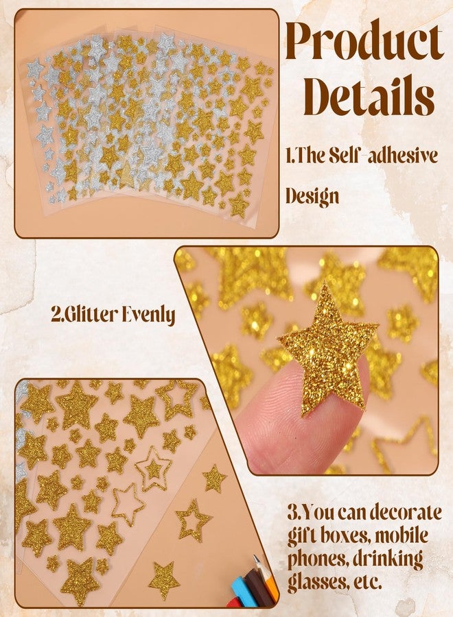 Aeaocvo 6 Sheets Gold Star Stickers, Self-Adhesive Glitter Star Stickers for Kids Reward for DIY Crafts Scrapbooks Christmas Halloween Home Decor - Image 3