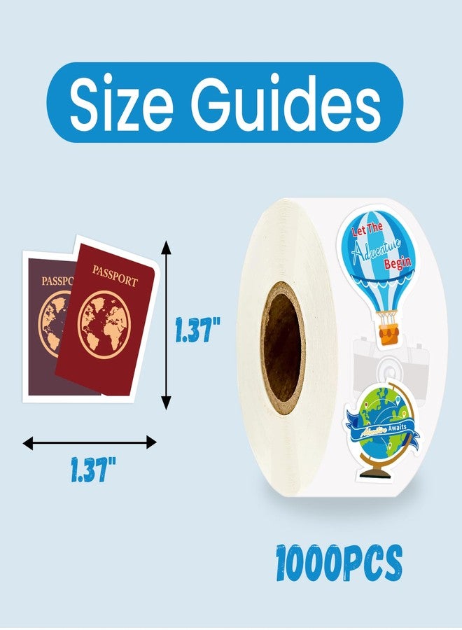 TQQBUU 1000pcs Travel Stickers in 1 Roll for Travel Scrapbook Supplies, Passport Stickers Perfect for Party Decoration and Stickers for Luggage - 1.4x1.4 Inch - Image 2