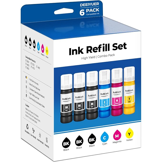 T522 522 Ink Refill Bottles ET-2800 ET-4800 ET-2400 ET-2803 Replacement for 522 Refill Ink T522 Use for Eco Tank ET-2400 ET-2720 ET-2800 ET-2803 ET-2840 ET-4800 ET-4810 ET 2400 ET 2800 ET 4800 Printer