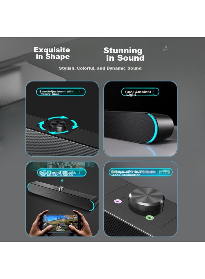 SADA Computer Speakers, Mini Long Bass Subwoofer With Microphone, Usb Wired, Suitable For Laptops And Phones, Small Steel Cannon With High Volume, V-183 - Image 2