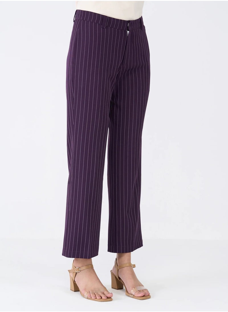 Salt Attire Women's Mid-Rise Striped Pattern Pants with Fly Front Zip Closure and Side Inseam Pockets Stylish Straight Leg Trousers for Effortless Office and Casual Wear  - Image 1