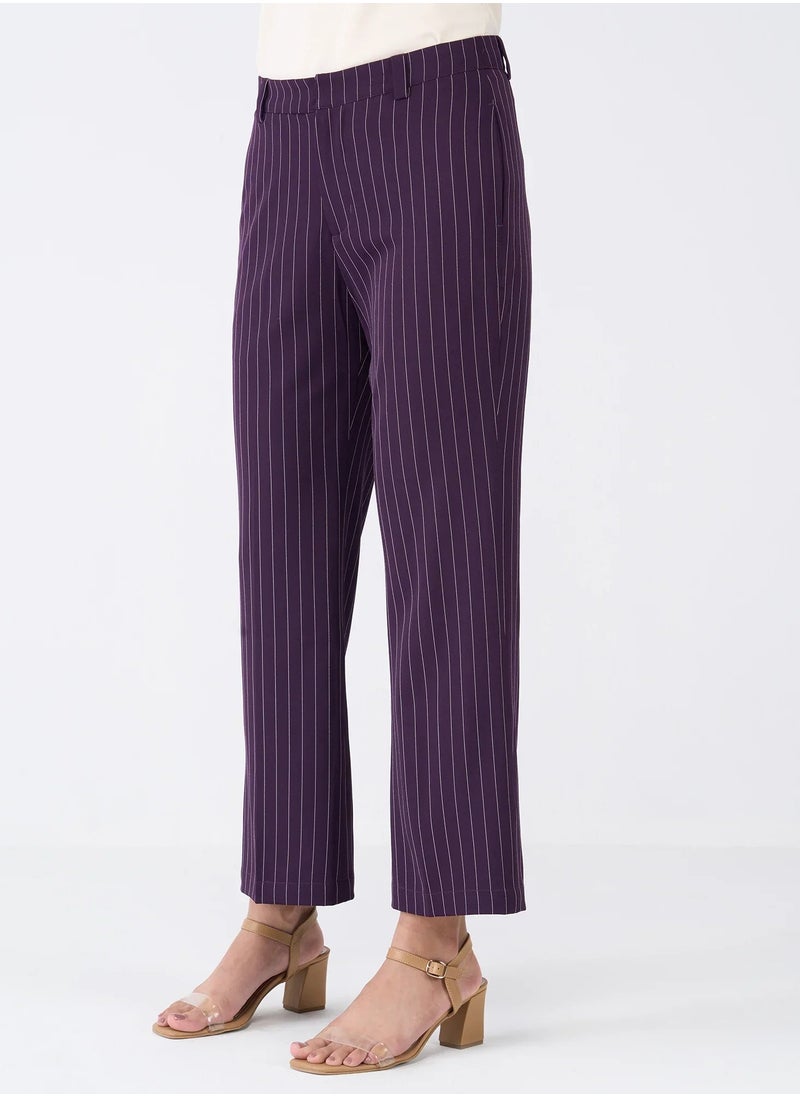Salt Attire Women's Mid-Rise Striped Pattern Pants with Fly Front Zip Closure and Side Inseam Pockets Stylish Straight Leg Trousers for Effortless Office and Casual Wear  - Image 5