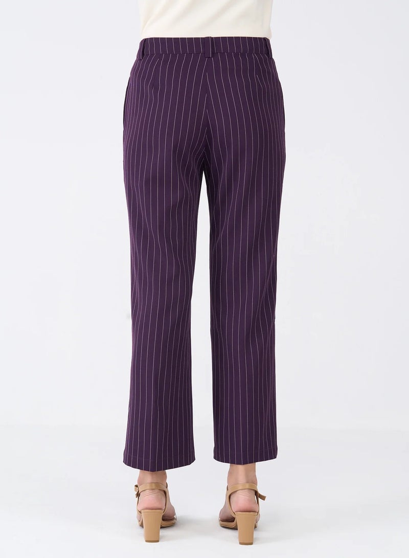 Women's Mid-Rise Striped Pattern Pants with Fly Front Zip Closure and Side Inseam Pockets Stylish Straight Leg Trousers for Effortless Office and Casual Wear