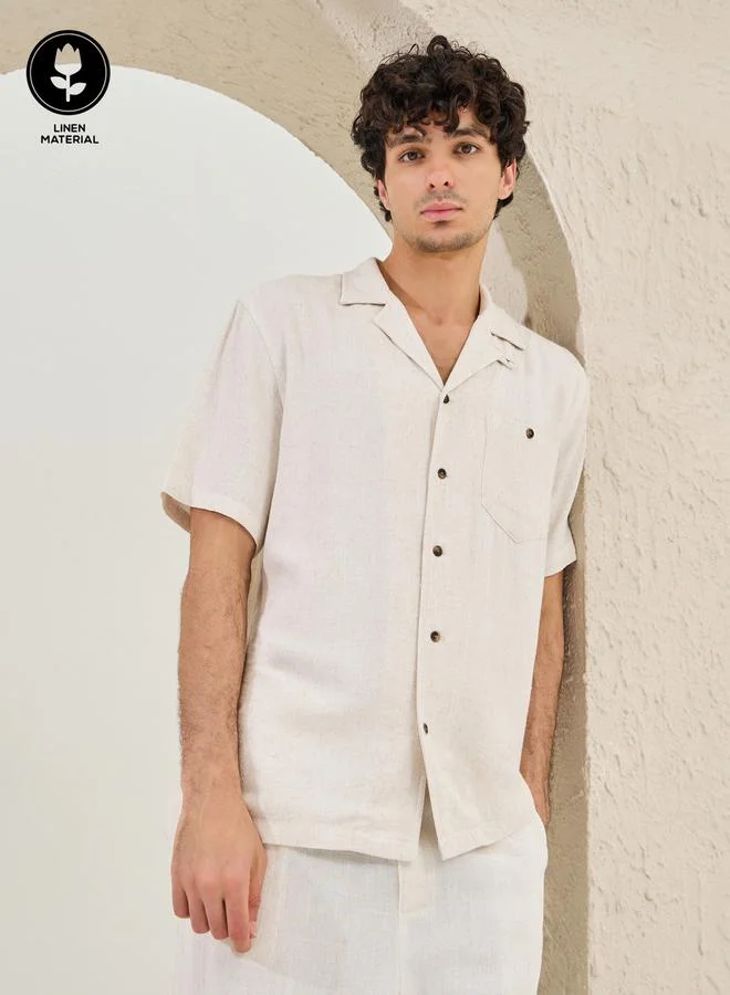 Styli Relaxed Fit Resort Collar Shirt with Chest Pocket
