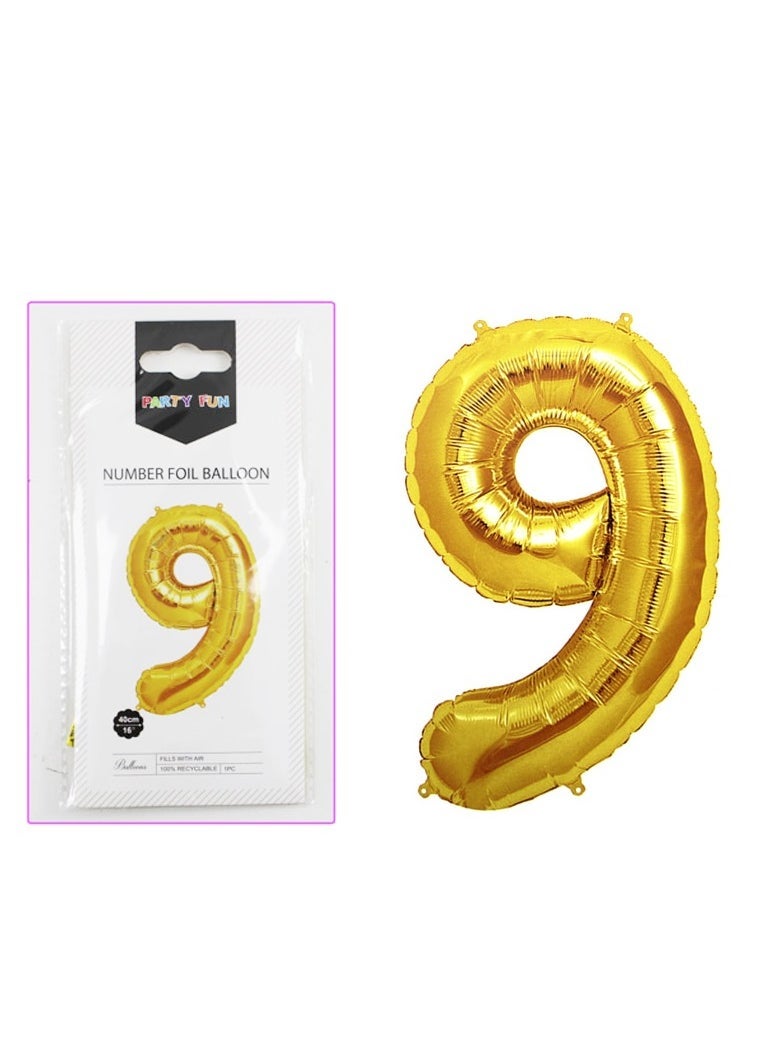 بارتي فن بالون رقم رقائق معدنية 16 "رقم 9 اللون الذهبي - Image 2