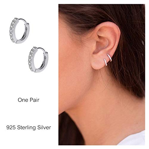 NZDLM 925 Sterling Silver Small Hoop Earrings Cubic Zirconia Cartilage Earring Earing Piercing Earrings Ear Cuff Huggie Tiny Hoops Earrings for Women Men - Image 2