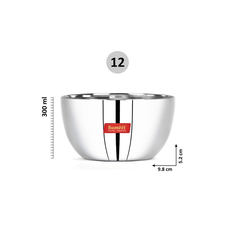 Sumeet Stainless Steel SoLid Apple Bowl - 300ml, 6 Pc - Image 5