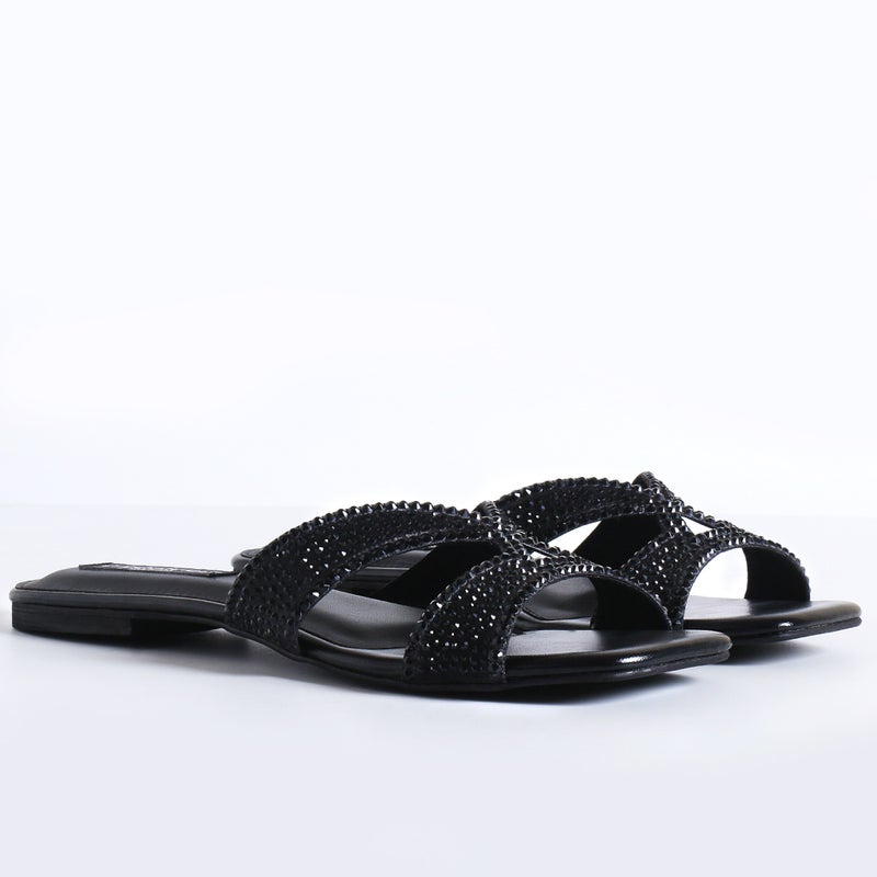 Crystalicious Sapphire Handcrafted Glitter Flat Women Sandals, Square Toe, Non-Slip For Day-To-Night - Image 3