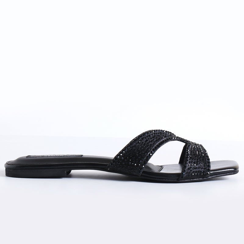 Crystalicious Sapphire Handcrafted Glitter Flat Women Sandals, Square Toe, Non-Slip For Day-To-Night - Image 5