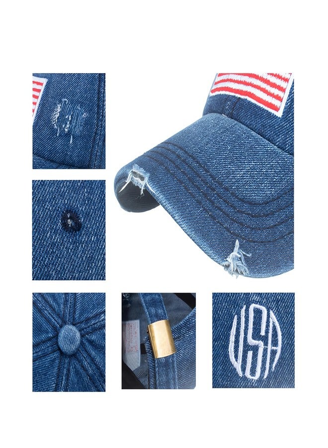 Krirteh American Flag Baseball Caps Embroiderred USA Flag Denim Baseball Hats Dad Hat Adjustable Cowboy Trucker Caps for Men Women - Image 5