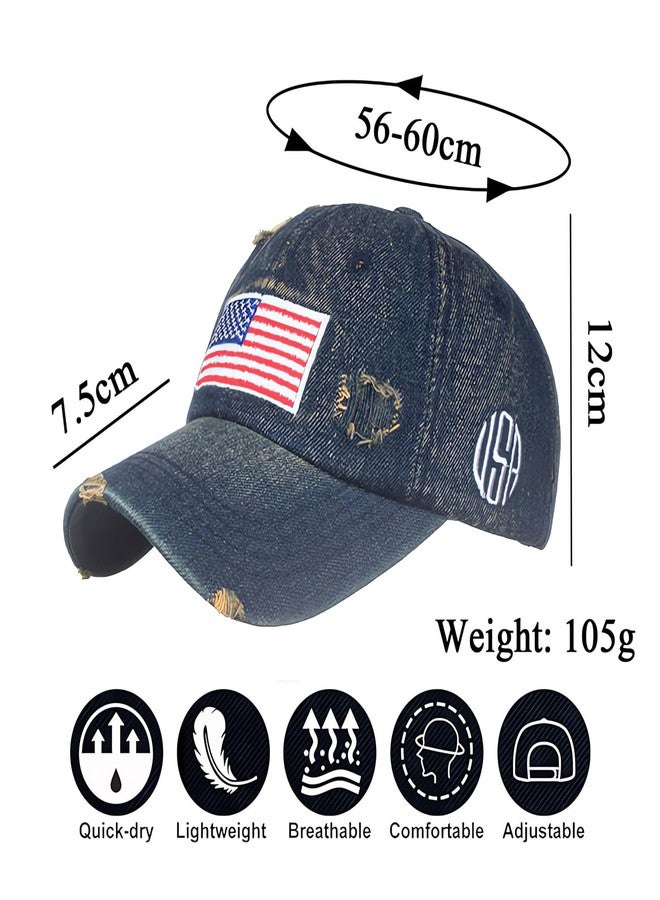 Krirteh American Flag Baseball Caps Embroiderred USA Flag Denim Baseball Hats Dad Hat Adjustable Cowboy Trucker Caps for Men Women - Image 4