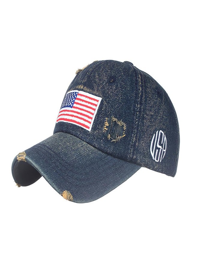 Krirteh American Flag Baseball Caps Embroiderred USA Flag Denim Baseball Hats Dad Hat Adjustable Cowboy Trucker Caps for Men Women - Image 1