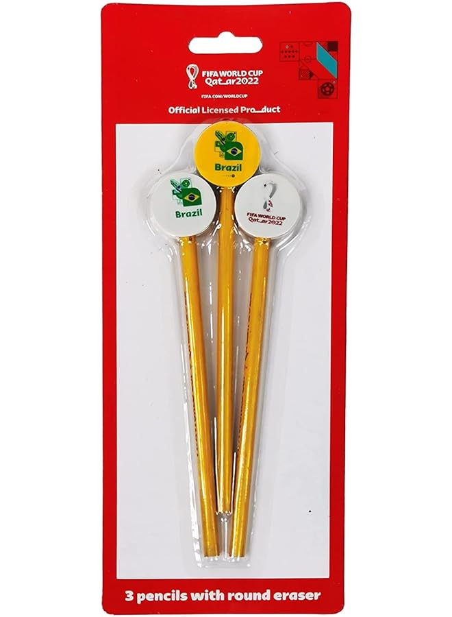 فيفا 2022 أقلام رصاص كانتري مع ممحاة مستديرة علبة 3 قطع البرازيل - Image 1