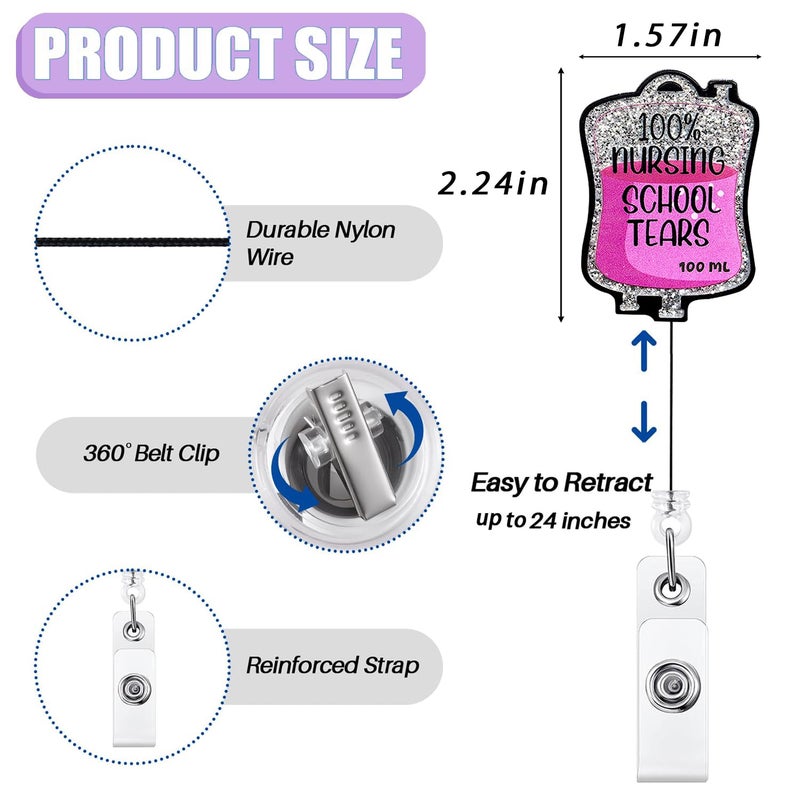 Bydevia 100% Nursing School Tears Badge Reel Retractable, Nursing Student Tears Badge Holder, Funny Nursing School Student Graduation Gifts, ID Name Badge Holder with Alligator Clip & 24â€ Durable Nylon Cord - Image 2