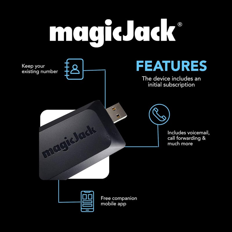 magicJack VOIP Phone Adapter - Unlimited Calls to US & Canada, No Monthly Bill, Portable Internet Phone with App, magicIN™ & magicOUT™ Service - Image 3