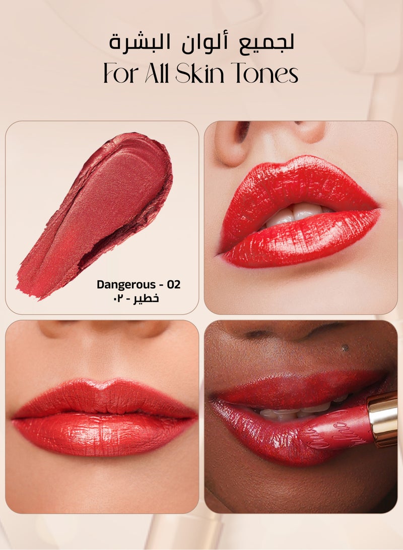 Oulac Metallic 3D Shine Orange Red Lipstick - Lightweight Hydrating Formula, High Impact Lip Color, Vegan & Gluten Free Beauty, Full Coverage Lip Makeup, 4.3g/0.15oz, Dangerous-02 - Image 5