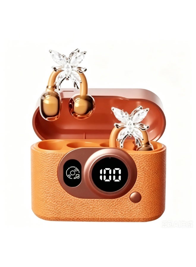 Jliyru Clip-On Open Ear Earbuds with Sparkle Butterfly Earrings, Bluetooth 5.4 Wireless Headphones for Women, 60H Playtime, Comfortable Fit for Small Ears - Image 1