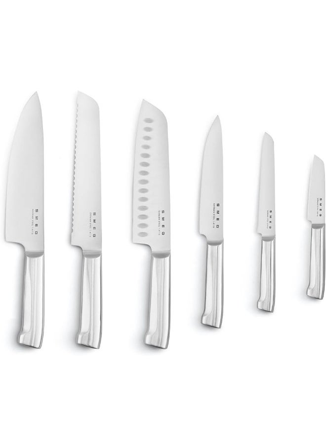 smeg Smeg, KBSF02CR Knife Block, 6 Knives Included in Stainless Steel, Stainless Steel Block Body and Knife Slot, Acacia Wood, Cream  - Image 4