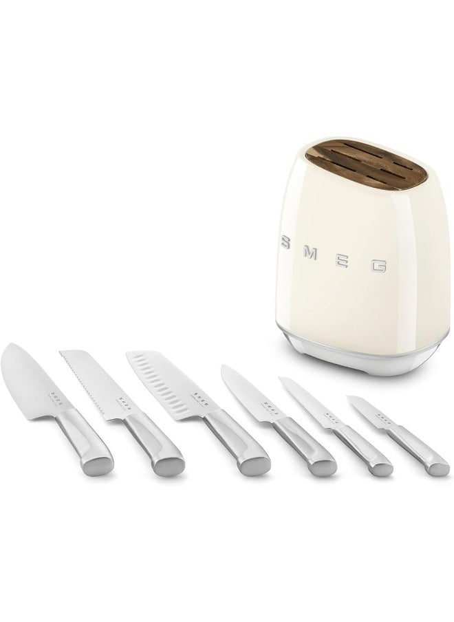 smeg Smeg, KBSF02CR Knife Block, 6 Knives Included in Stainless Steel, Stainless Steel Block Body and Knife Slot, Acacia Wood, Cream  - Image 5