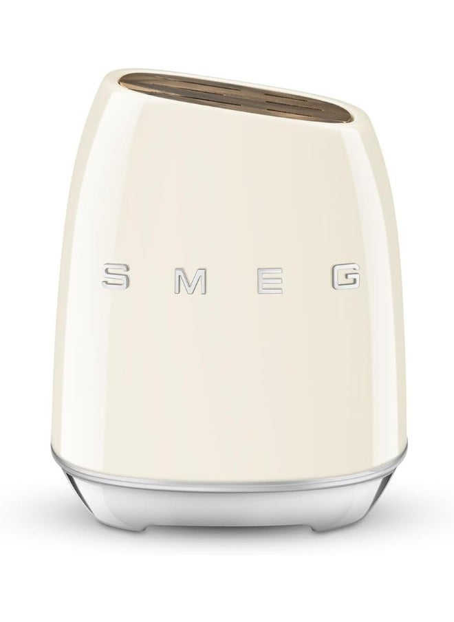 smeg Smeg, KBSF02CR Knife Block, 6 Knives Included in Stainless Steel, Stainless Steel Block Body and Knife Slot, Acacia Wood, Cream  - Image 2