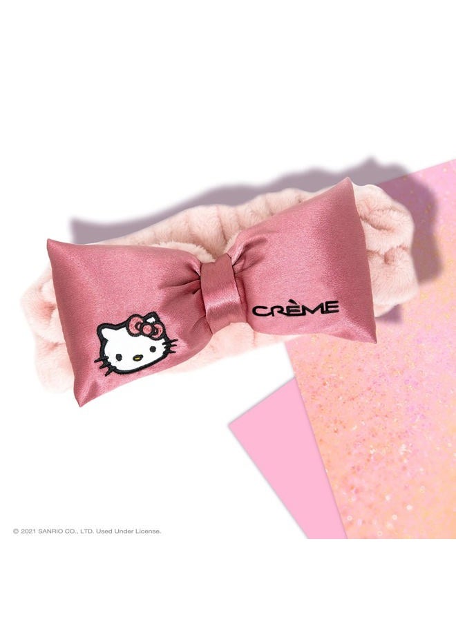 The Crème Shop x سانريو هالو كيتي رباط رأس سبا من الساتان الوردي الفاخر خالي من القسوة ونباتي أنيق وعملي لروتين العناية بالبشرة والمكياج ارتقِ بروتين جمالك بسحر الفخامة. - Image 3