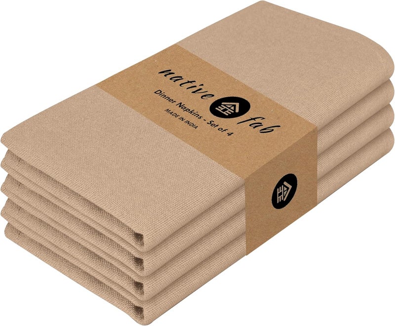 Native Fab Solid Cloth Napkin Set of 4 100 Cotton Washable Reusable Dinner Cloth Napkin 17x17 inches Table Decor Napkins for Dinner Events Beige - Image 1