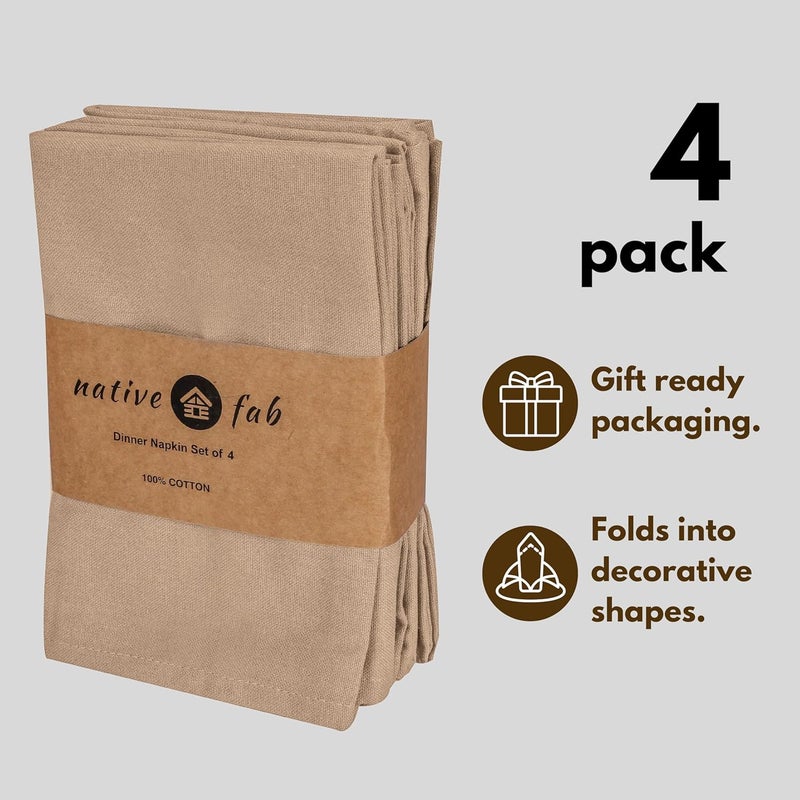 Native Fab Solid Cloth Napkin Set of 4 100 Cotton Washable Reusable Dinner Cloth Napkin 17x17 inches Table Decor Napkins for Dinner Events Beige - Image 4