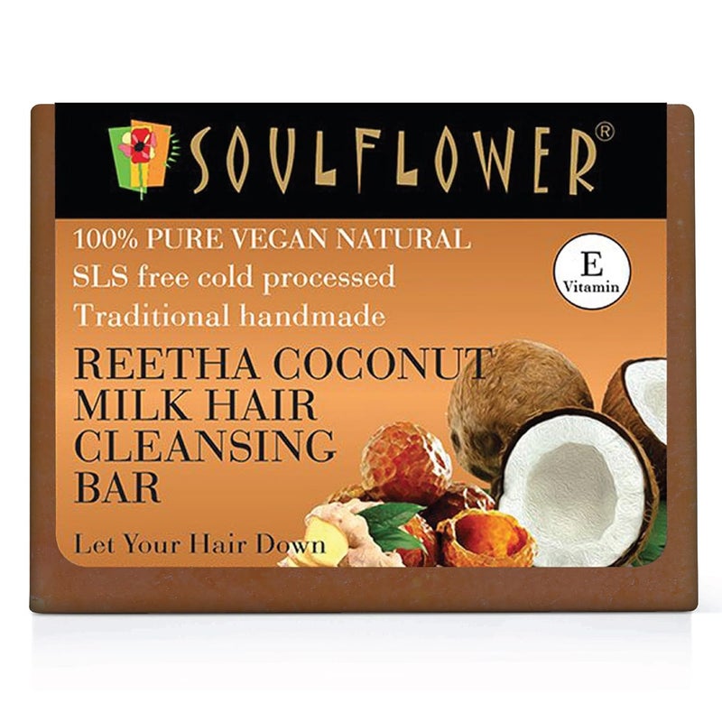 Soulflower Soulflower Reetha Coconut Milk Soap  Shampoo Bar  Hair Cleansing Bar  Handmade 100 Pure Natural  Cold processed Grade 1 BIS Standard Premium  Luxurious Soap 150g - Image 1