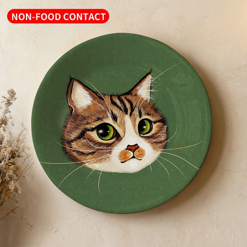 A Single Artistic Tray 20cm Decorative Plate Non Food Contact Featuring A Close Up Of A Tabby Cat Face With Natural Cute Design For Wall Art Modern Wall Ornament Colorful Art Piece - Image 1