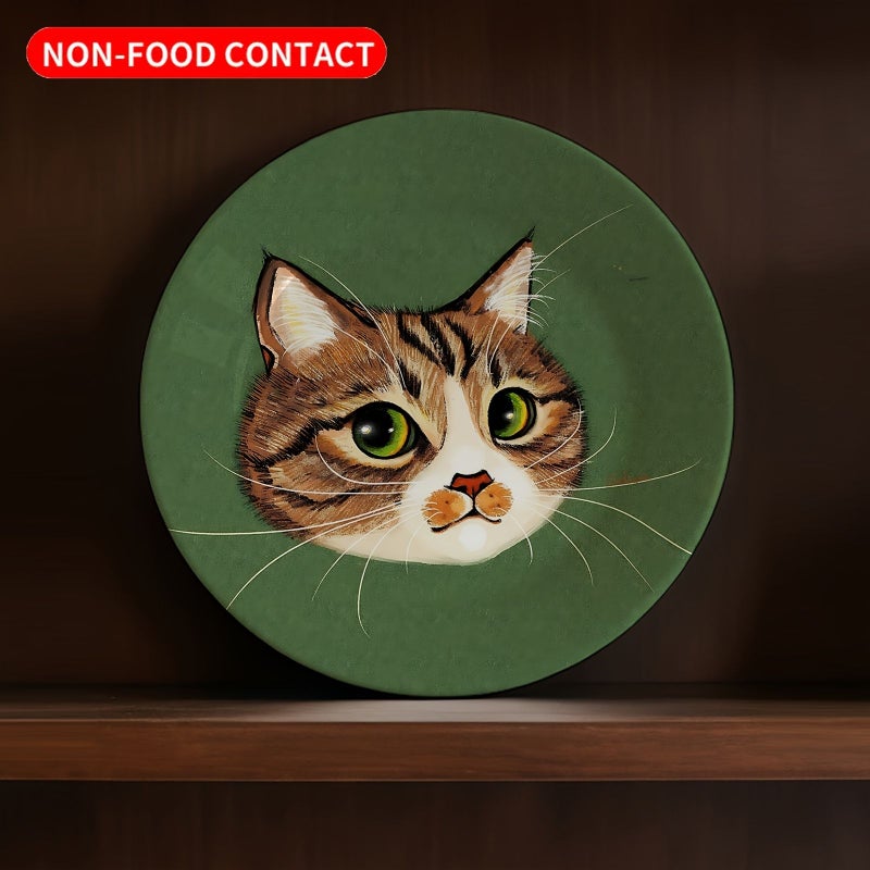 A Single Artistic Tray 20cm Decorative Plate Non Food Contact Featuring A Close Up Of A Tabby Cat Face With Natural Cute Design For Wall Art Modern Wall Ornament Colorful Art Piece - Image 2