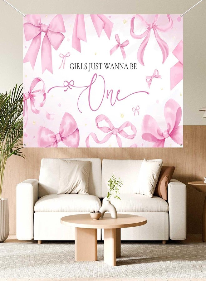 Ticuenicoa 1st Birthday Banner - Pink Bows Girls Just Wanna Be One Backdrop, 70.8x43.3 Inch Birthday Decorations for Girls, Photo Booth Backdrop, Baby Shower & First Party Decor - Image 4