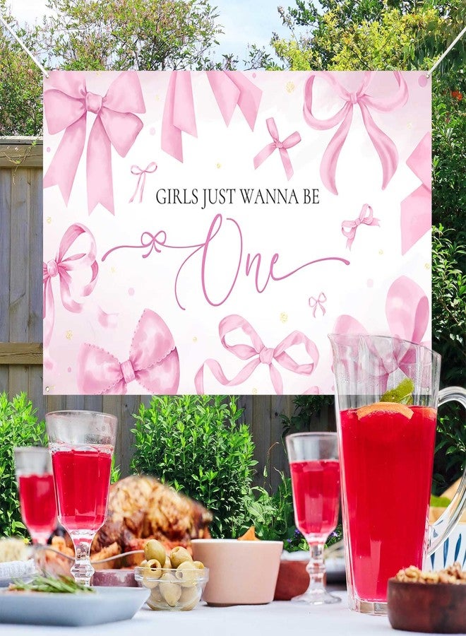 Ticuenicoa 1st Birthday Banner - Pink Bows Girls Just Wanna Be One Backdrop, 70.8x43.3 Inch Birthday Decorations for Girls, Photo Booth Backdrop, Baby Shower & First Party Decor - Image 5