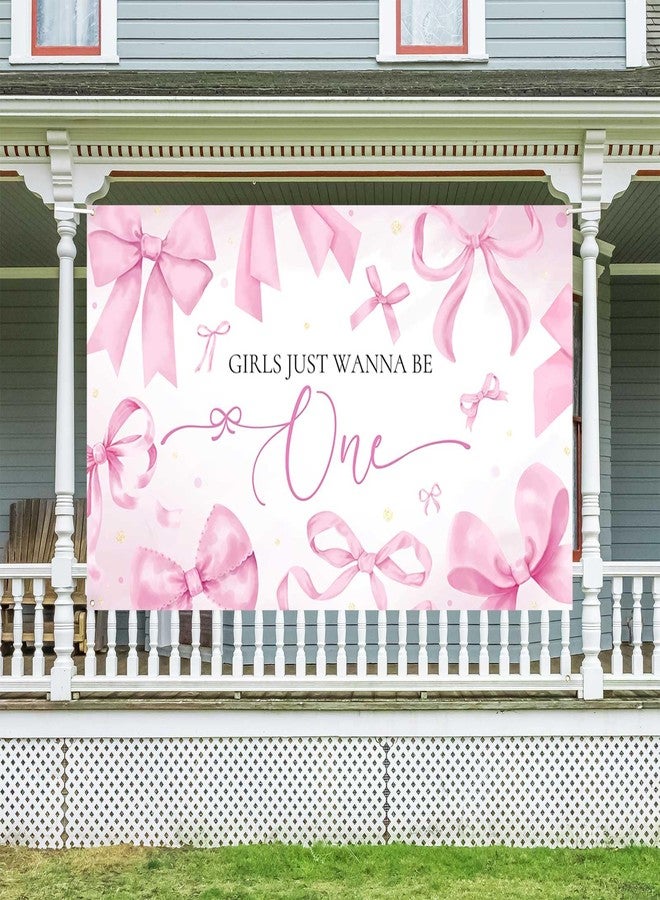 Ticuenicoa 1st Birthday Banner - Pink Bows Girls Just Wanna Be One Backdrop, 70.8x43.3 Inch Birthday Decorations for Girls, Photo Booth Backdrop, Baby Shower & First Party Decor - Image 2